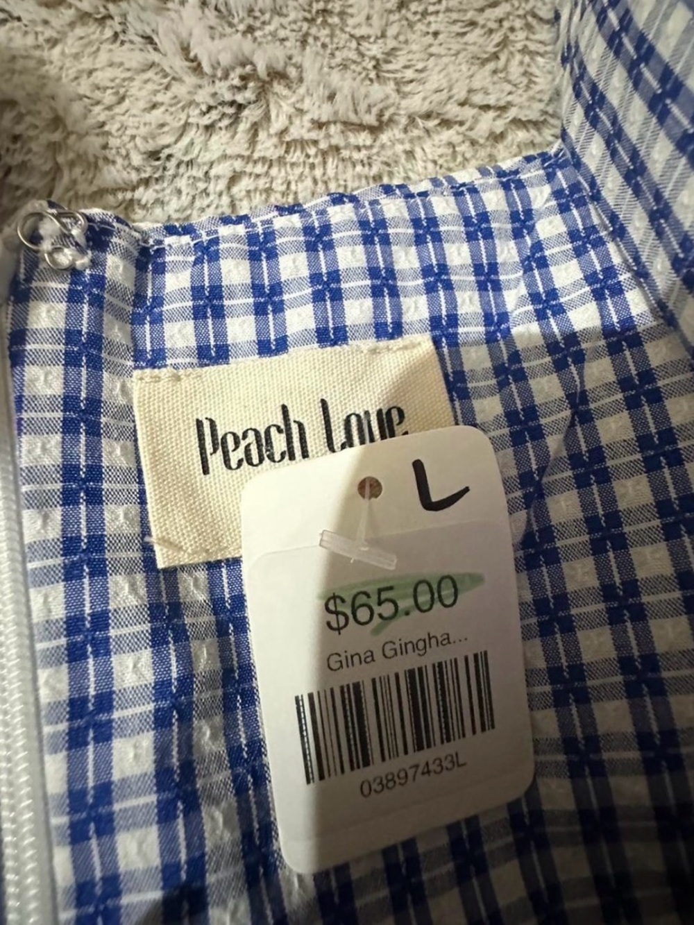 Peach Love California Blue and White Gingham Dress - Picture 2 of 2